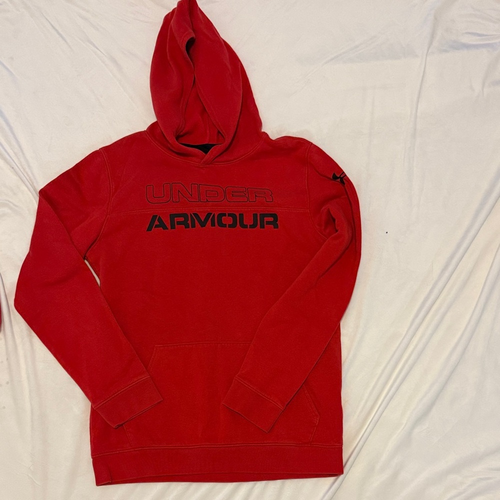 Under Armour Red Hoodie with Black Logo Print